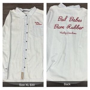 Harley-Davidson White Button-Down Shirt with Red Script Logo